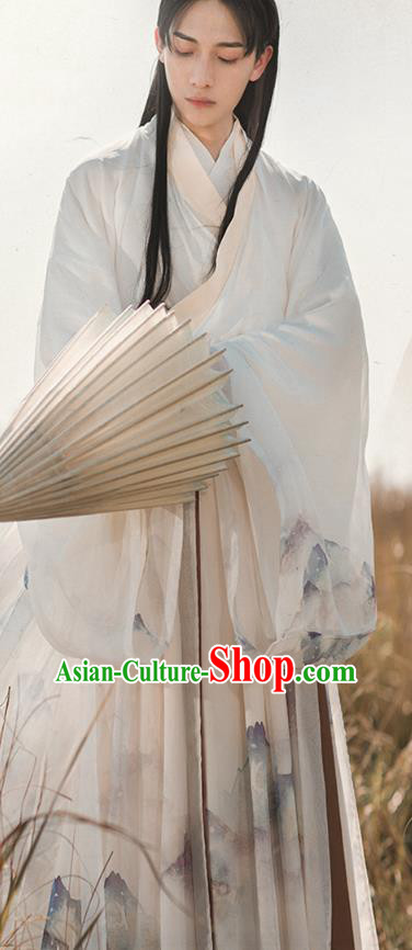 Chinese Ancient Swordsman Hanfu Apparels Traditional Costumes Jin Dynasty Prince Garment Cape Shirt and Skirt for Men