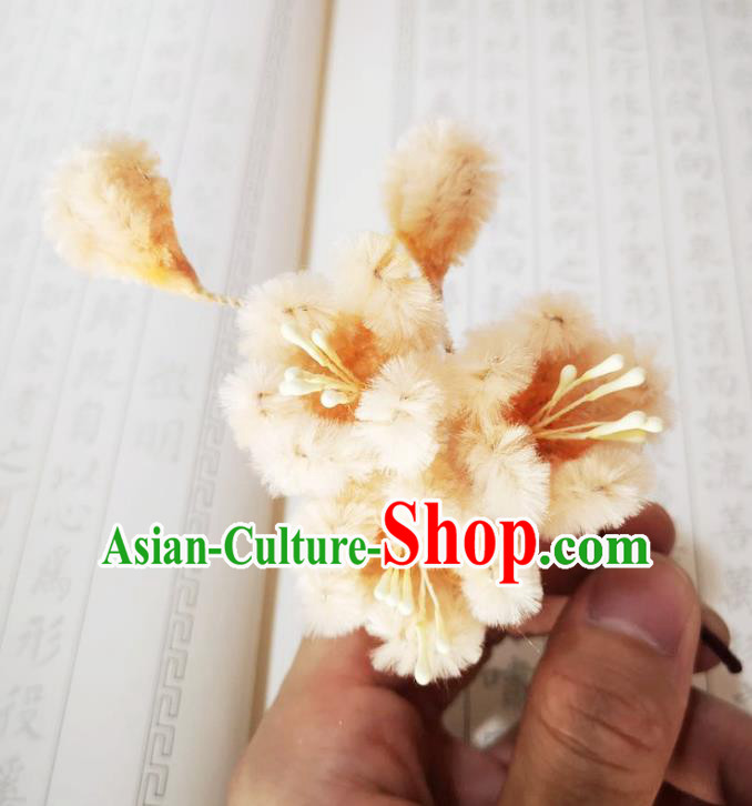 Chinese Ancient Princess Apricot Velvet Flowers Hairpins Hair Accessories Handmade Qing Dynasty Palace Lady Hair Stick