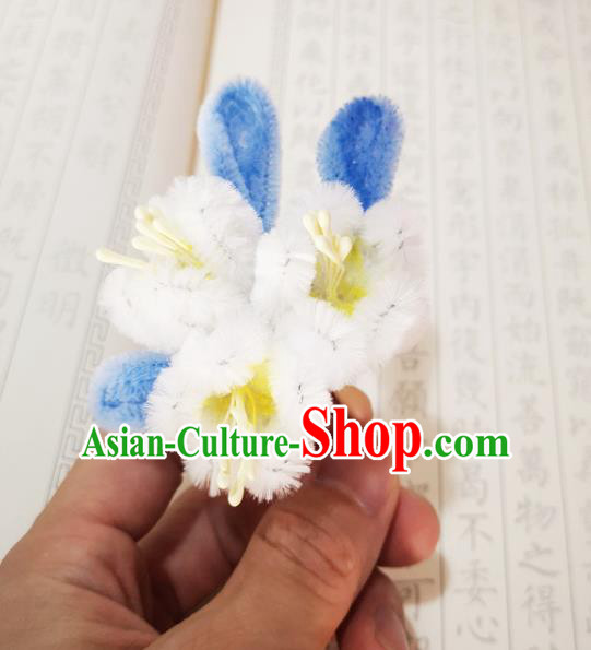 Chinese Ancient Princess Velvet Pear Flowers Hairpins Hair Accessories Handmade Qing Dynasty Palace Lady White Hair Stick