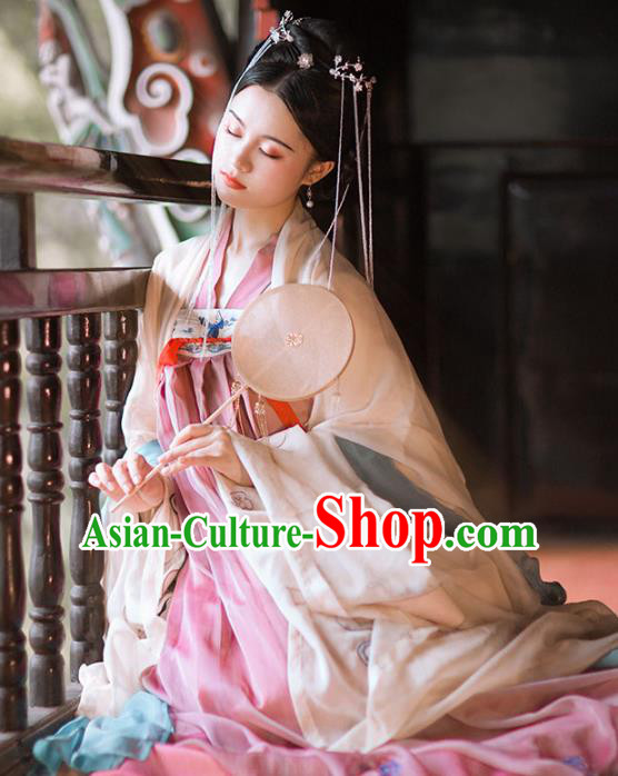 Chinese Ancient Goddess Hanfu Apparels Traditional Costumes Tang Dynasty Palace Princess Garment Embroidered Cape Blouse and Dress for Women