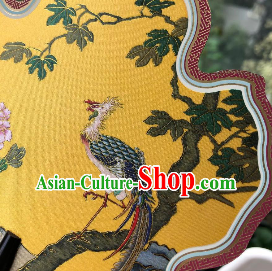 Chinese Classical Yellow Silk Palace Fan Ancient Palace Lady Fans Accessories Song Dynasty Princess Painting Peony Phoenix Fans