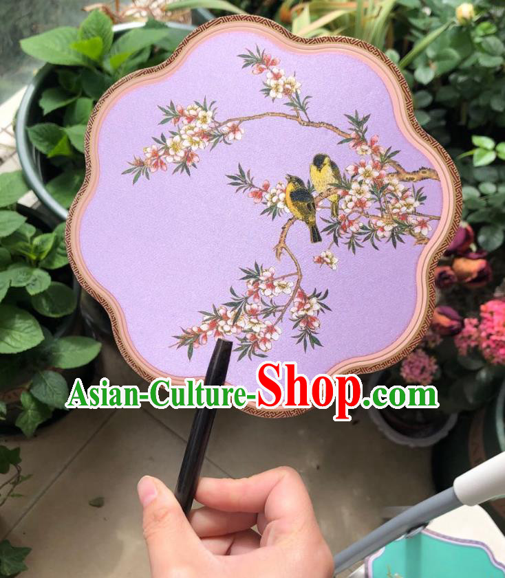 Chinese Classical Lilac Silk Palace Fan Ancient Palace Lady Fans Accessories Song Dynasty Princess Painting Begonia Fans