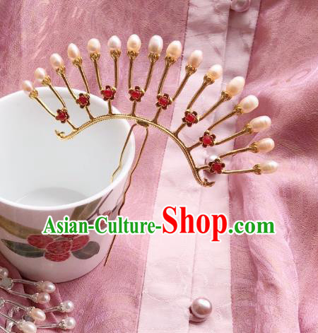 Chinese Ancient Princess Red Beads Hairpins Hair Accessories Handmade Tang Dynasty Pearls Hair Sticks