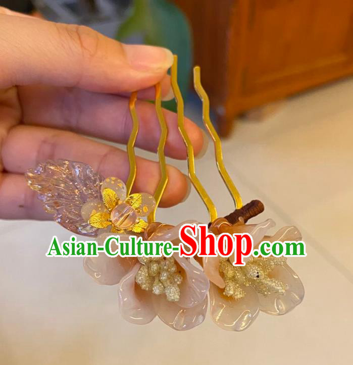Chinese Ancient Palace Lady Hairpins Hair Accessories Handmade Champagne Plastic Flowers Hair Comb