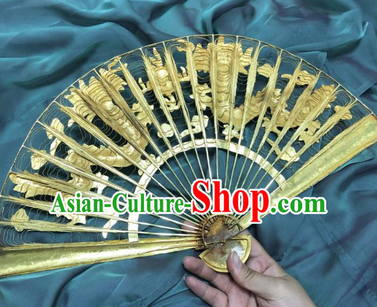 Chinese Classical Cloisonne Pierced Folding Fan Ancient Ming Dynasty Princess Brass Dragons Fans