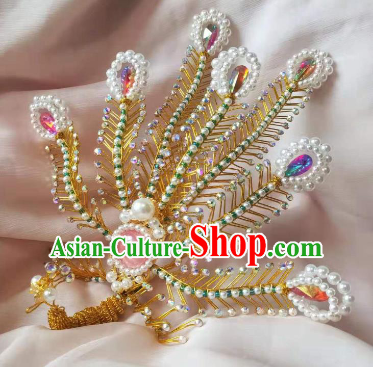 Chinese Ancient Imperial Concubine Golden Hairpins Hair Accessories Handmade Ming Dynasty Court Pink Crystal Phoenix Hair Crown