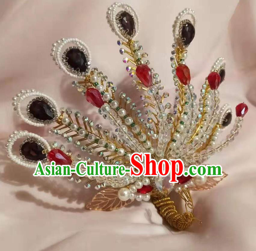 Chinese Ancient Imperial Empress Crystal Golden Hairpins Hair Accessories Handmade Ming Dynasty Court Beads Phoenix Hair Crown