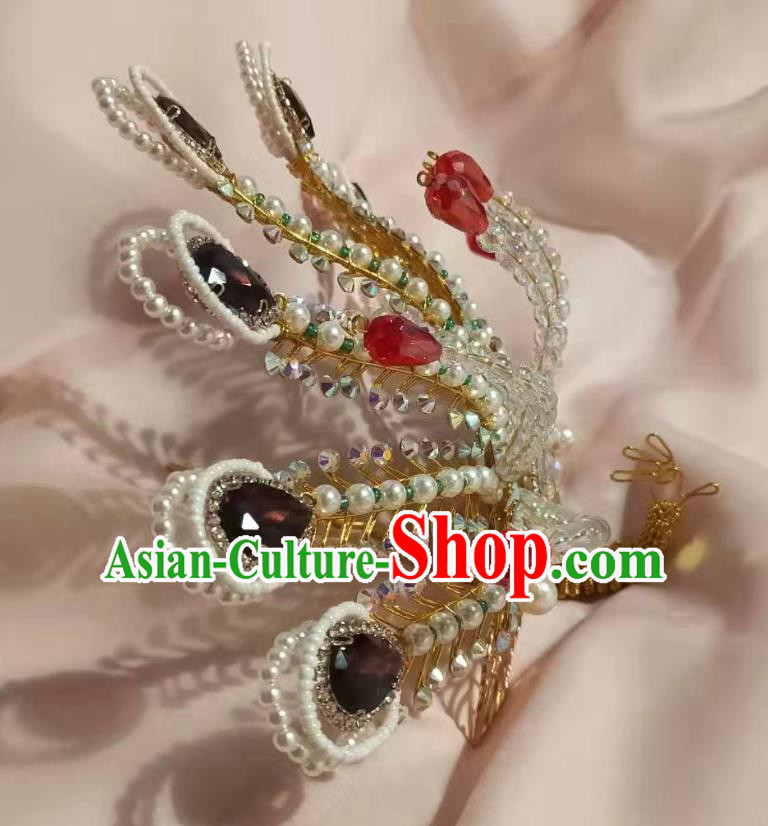 Chinese Ancient Imperial Empress Crystal Golden Hairpins Hair Accessories Handmade Ming Dynasty Court Beads Phoenix Hair Crown