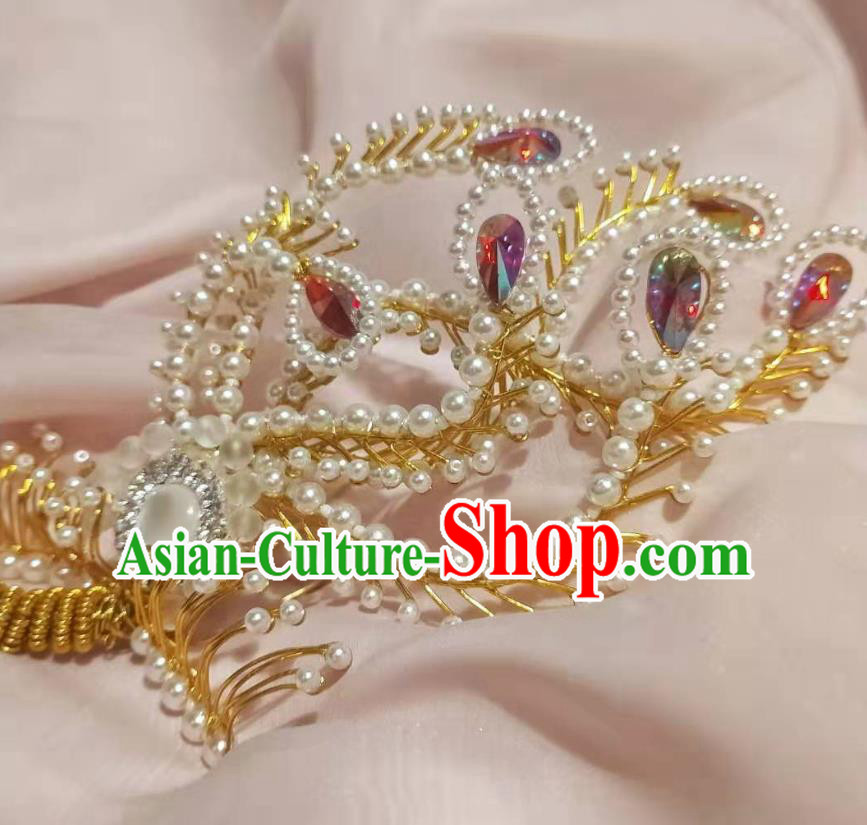 Chinese Ancient Imperial Empress Red Crystal Phoenix Hairpins Hair Accessories Handmade Ming Dynasty Court Golden Hair Crown