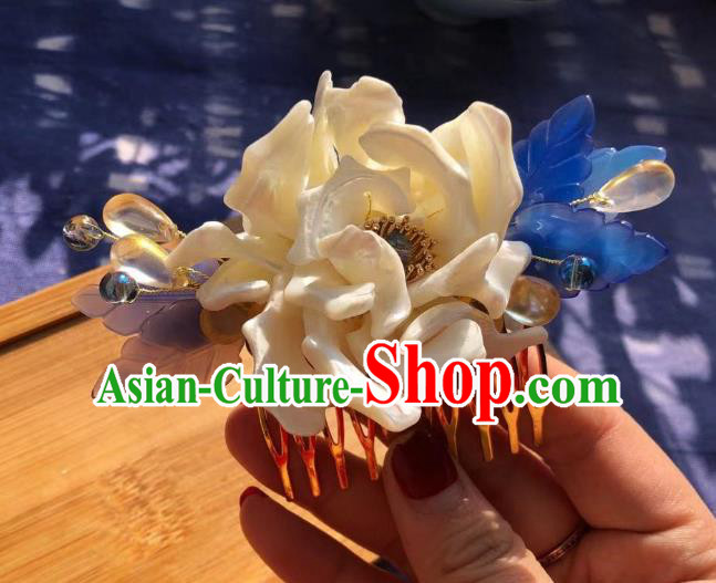 Chinese Ancient Princess White Peony Hairpins Hair Accessories Handmade Ming Dynasty Flower Hair Stick
