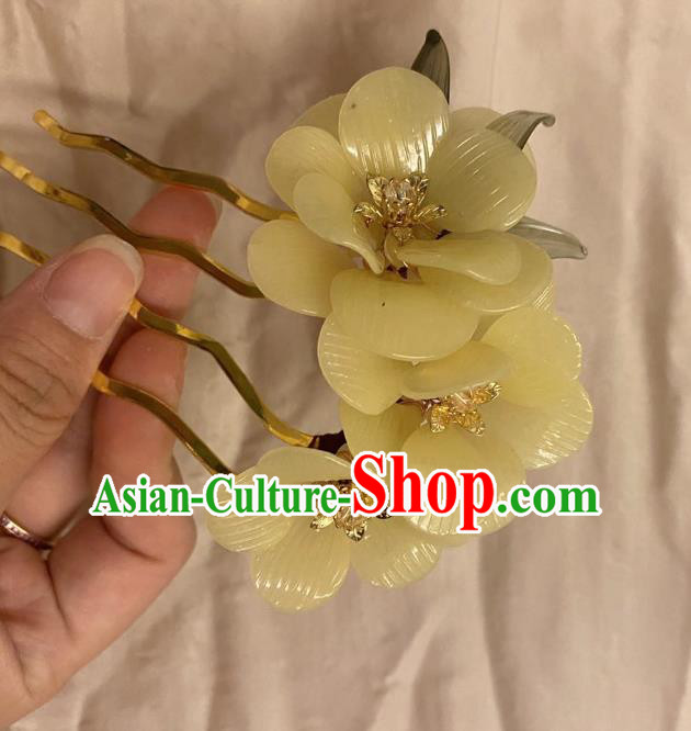 Chinese Ancient Palace Lady Yellow Flowers Hairpins Hair Accessories Handmade Plastic Peach Blossom Hair Comb