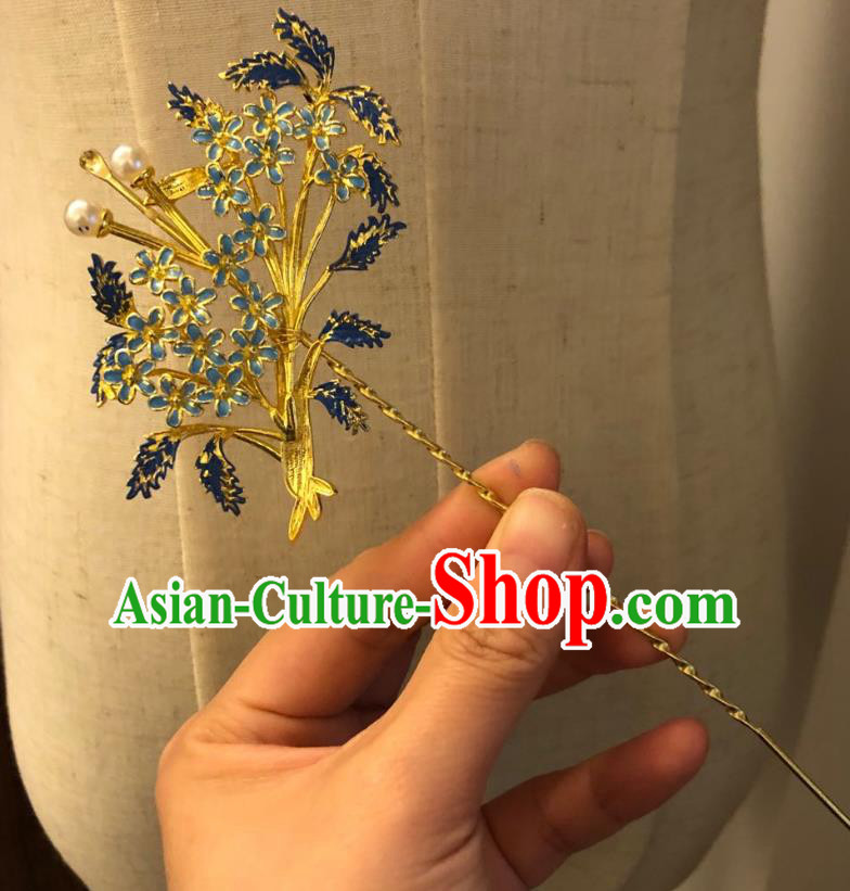 Chinese Ancient Palace Lady Blueing Hairpins Hair Accessories Handmade Ming Dynasty Queen Curette Hair Stick