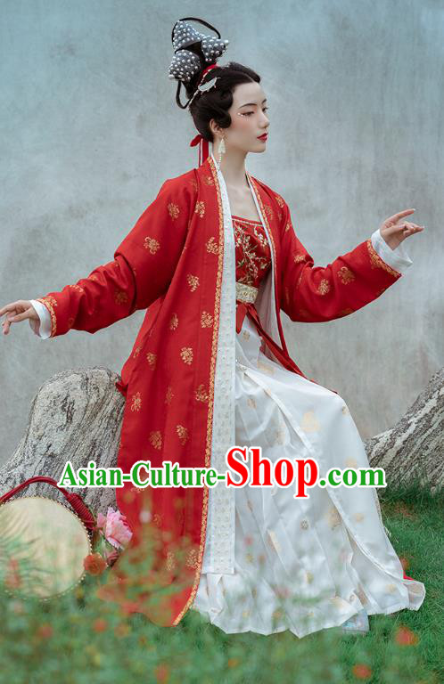 Chinese Ancient Dance Women Hanfu Apparels Traditional Costumes Song Dynasty Palace Lady Red BeiZi Top Blouse and Skirt