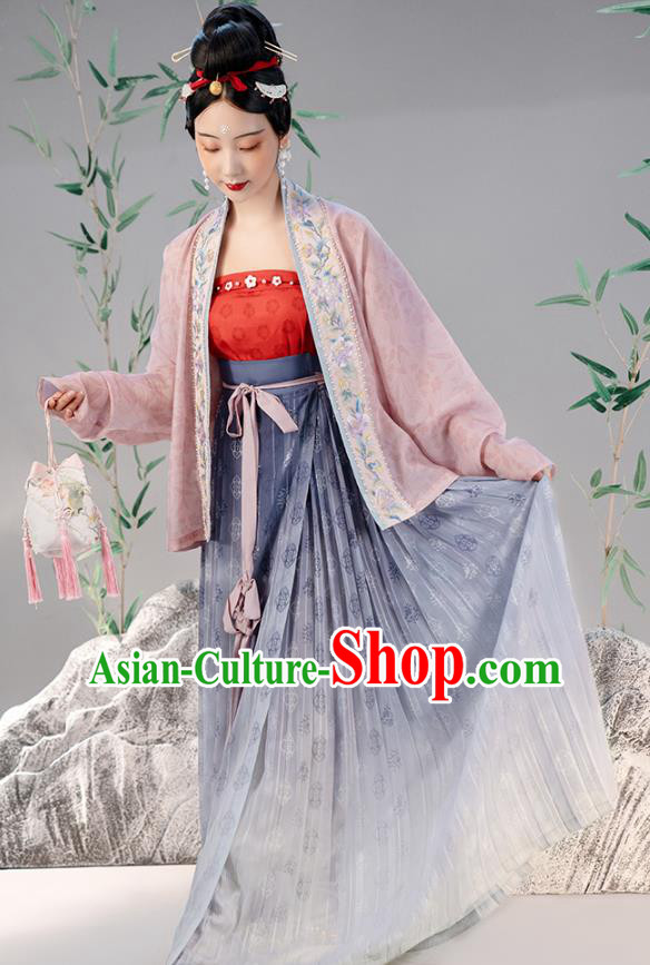 Chinese Ancient Court Female Hanfu Dresses Traditional Song Dynasty Imperial Concubine BeiZi Embroidered Blouse and Skirt Historical Costumes