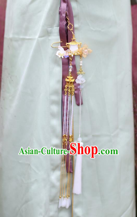 Chinese Classical Handmade Moon Palace Tassel Waist Accessories Ancient Ming Dynasty Princess Hanfu Belt Pendant
