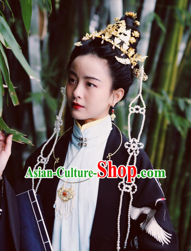 Chinese Ancient Empress Phoenix Coronet Hairpins Hair Accessories Handmade Ming Dynasty Palace Golden Hair Crown Complete Set