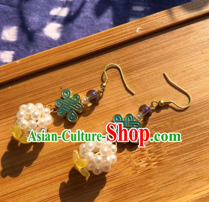 Handmade Chinese Classical Pearls Eardrop Ear Accessories Ancient Ming Dynasty Princess Hanfu Cloisonne Earrings