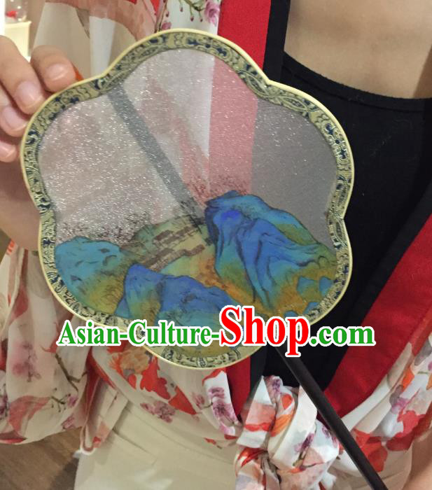 Chinese Classical Silk Fans Handmade Fan Ancient Ming Dynasty Princess Hanfu Landscape Painting Palace Fan