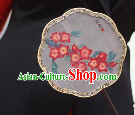 Chinese Classical White Silk Fans Handmade Fan Ancient Ming Dynasty Princess Hanfu Painting Flowers Palace Fan