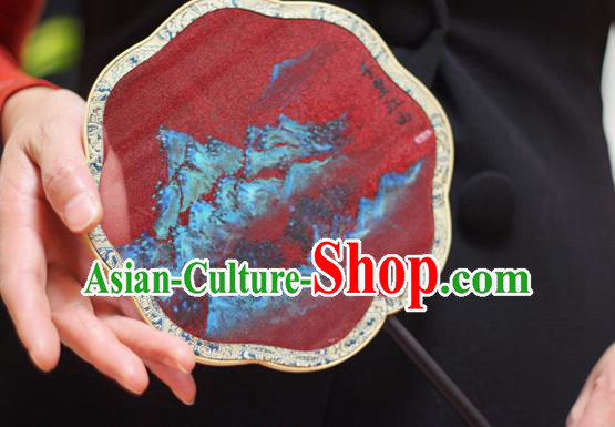 Chinese Classical Red Silk Fans Handmade Fan Ancient Ming Dynasty Princess Hanfu Vast Land Painting Palace Fan