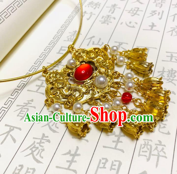 Chinese Handmade Golden Necklet Classical Jewelry Accessories Ancient Hanfu Conophytum Pucillum Necklace for Women