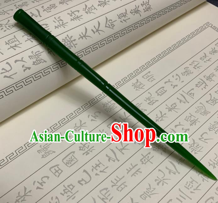 Chinese Ancient Empress Green Hairpins Hair Accessories Handmade Tang Dynasty Palace Carving Bamboo Hair Stick