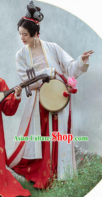 Chinese Ancient Geisha Hanfu Dress Traditional Song Dynasty Palace Lady Historical Costumes White BeiZi Top Blouse and Skirt Full Set