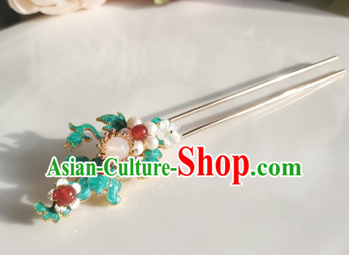 Chinese Ancient Princess Pearls Blueing Hair Stick Hair Accessories Handmade Ming Dynasty Hanfu Golden Tassel Hairpins