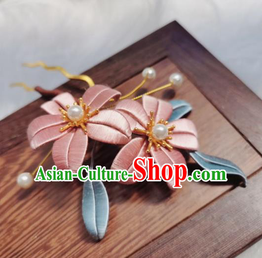 Chinese Ancient Ming Dynasty Silk Flowers Hair Stick Handmade Hair Accessories Hanfu Princess Peach Blossom Hairpins