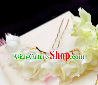 Chinese Ming Dynasty Princess White Silk Flowers Hair Stick Handmade Hair Accessories Hanfu Ancient Palace Lady Hairpins