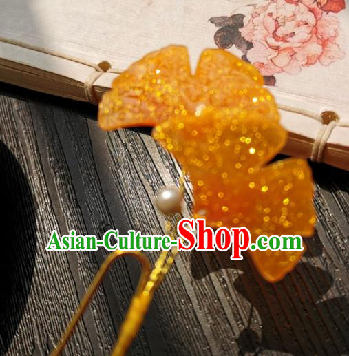 Chinese Classical Ginkgo Leaf Hair Stick Handmade Hanfu Hair Accessories Ancient Song Dynasty Golden Hairpins