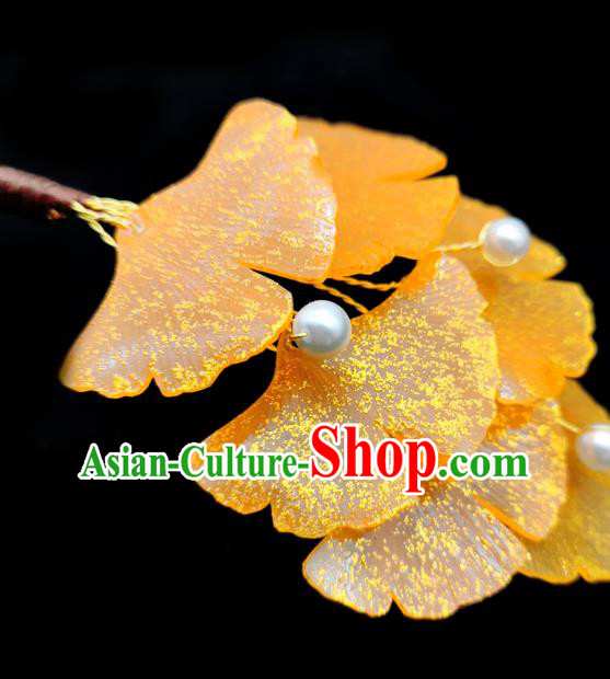 Chinese Classical Orange Ginkgo Leaf Hair Stick Handmade Hanfu Hair Accessories Ancient Song Dynasty Palace Hairpins