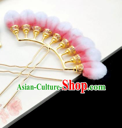 Chinese Classical Pink Velvet Hair Stick Handmade Hanfu Hair Accessories Ancient Ming Dynasty Palace Lady Hairpins