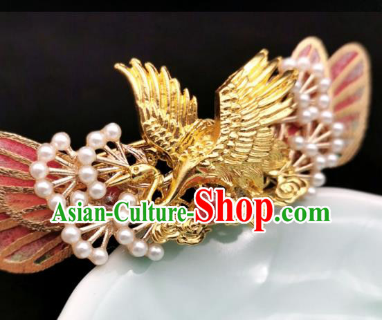 Chinese Classical Golden Crane Hair Crown Handmade Hanfu Hair Accessories Ancient Tang Dynasty Hairpins