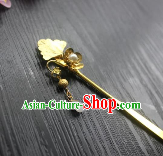 Chinese Classical Ginkgo Leaf Hair Stick Handmade Hanfu Hair Accessories Ancient Jin Dynasty Court Golden Plum Hairpins