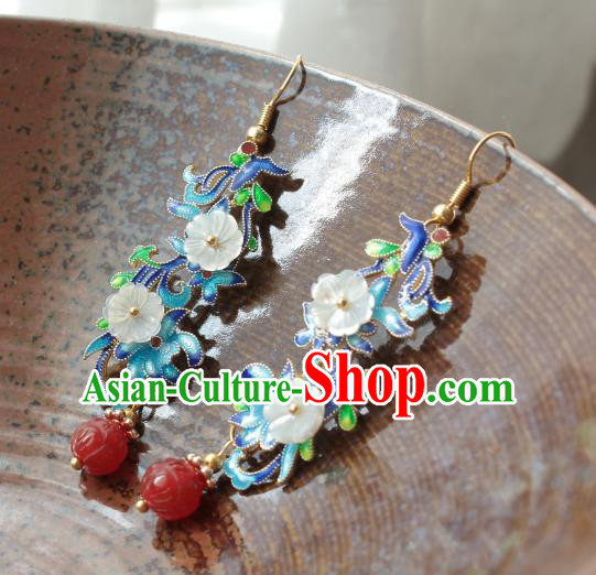 Chinese Handmade Shell Flowers Earrings Classical Jewelry Accessories Hanfu Ming Dynasty Princess Blueing Eardrop