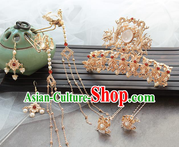 Chinese Classical Phoenix Coronet Hair Stick Handmade Hanfu Hair Accessories Ancient Ming Dynasty Empress Tassel Hairpins Full Set
