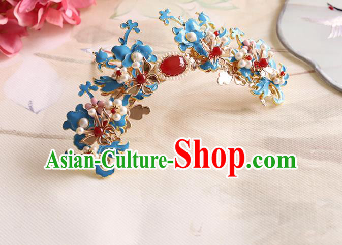 Chinese Classical Court Queen Blueing Hair Crown Handmade Hanfu Hair Accessories Ancient Ming Dynasty Empress Agate Pearls Hairpins