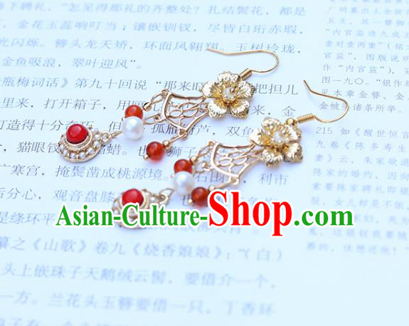 Chinese Handmade Golden Plum Earrings Classical Ear Accessories Hanfu Ming Dynasty Princess Eardrop