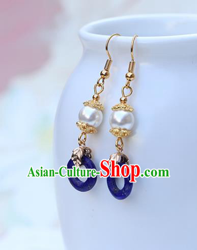 Chinese Handmade Blue Earrings Classical Ear Accessories Hanfu Ming Dynasty Princess Eardrop
