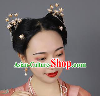 Chinese Classical Palace Beads Tassel Hair Stick Handmade Hanfu Hair Accessories Ancient Ming Dynasty Princess Golden Plum Hairpins