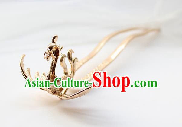 Chinese Classical Golden Phoenix Hair Stick Handmade Hanfu Hair Accessories Ancient Ming Dynasty Empress Tassel Hairpins