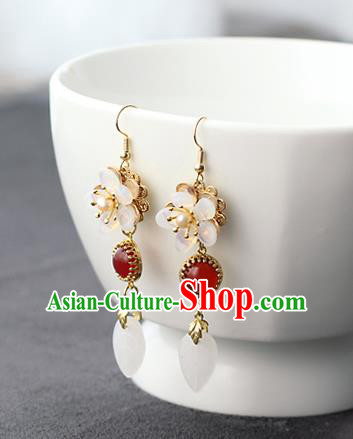 Chinese Handmade Agate Earrings Classical Jewelry Accessories Hanfu Ming Dynasty Princess Shell Flower Eardrop