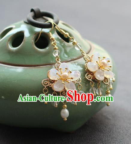 Chinese Handmade Opal Plum Earrings Classical Jewelry Accessories Hanfu Ming Dynasty Princess Tassel Eardrop