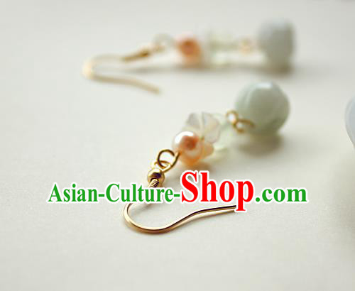 Chinese HandmadeJade Earrings Classical Jewelry Accessories Hanfu Ming Dynasty Princess Pearl Eardrop