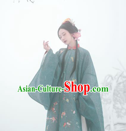 Chinese Ancient Noble Lady Hanfu Apparels Traditional Ming Dynasty Princess Historical Costumes Embroidered Green Gown and Skirt Full Set