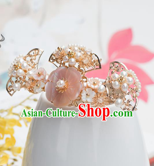 Chinese Classical Palace Shell Plum Hair Crown Handmade Hanfu Hair Accessories Ancient Ming Dynasty Empress Pearls Hairpins
