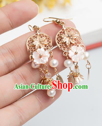 Chinese Handmade Golden Earrings Classical Ear Accessories Hanfu Ming Dynasty Princess Tassel Eardrop