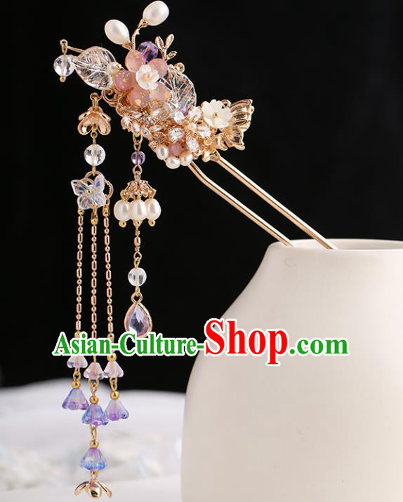 Chinese Classical Palace Purple Tassel Hair Stick Handmade Hanfu Hair Accessories Ancient Ming Dynasty Princess Butterfly Hairpins