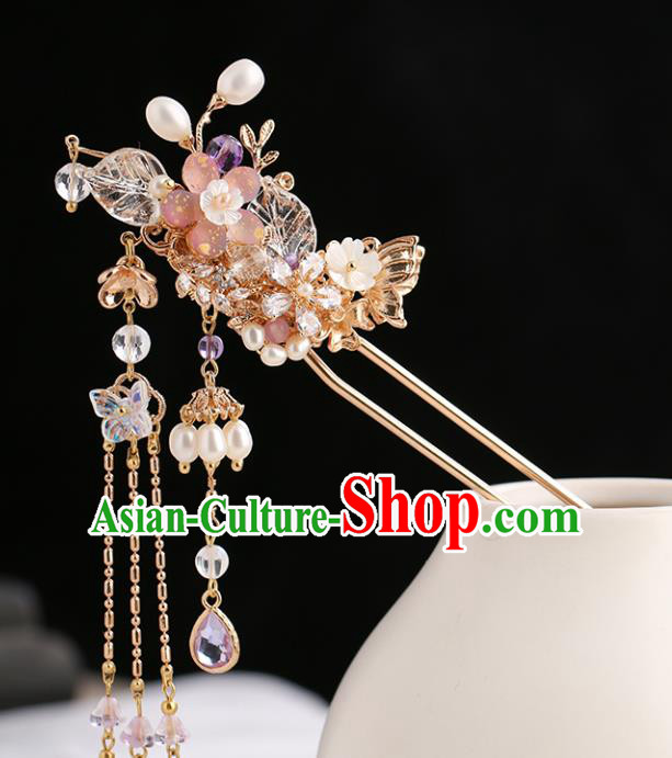 Chinese Classical Palace Purple Tassel Hair Stick Handmade Hanfu Hair Accessories Ancient Ming Dynasty Princess Butterfly Hairpins